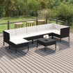 Set de muebles de jardín 8 pzas y cojines ratán sintético negro