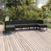 Set de muebles de jardín 7 pzas cojines ratán sintético negro