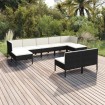 Set muebles de jardín 9 pzas y cojines ratán sintético negro