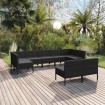 Set de muebles de jardín 9 pzas y cojines ratán sintético negro