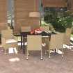 Set comedor de jardín 7 pzas con cojines ratán sintético beige