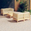 Muebles de jardín 5 piezas cojines madera de pino color crema