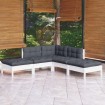 Muebles de jardín 5 pzas con cojines blanco madera de pino