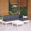 Muebles de jardín 5 pzas con cojines blanco madera de pino