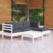 Muebles de jardín 5 pzas con cojines blanco madera de pino