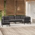 Muebles de jardín 6 pzas con cojines negro madera de