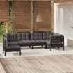 Muebles de jardín 6 pzas con cojines negro madera de pino