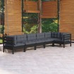 Muebles de jardín 6 pzas con cojines negro madera de pino