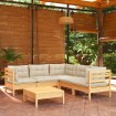 Muebles de jardín 6 pzas y cojines madera maciza de pino crema