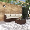 Set muebles de jardín 4 piezas y cojines ratán sintético marrón