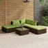 Set muebles de jardín 6 piezas y cojines ratán sintético