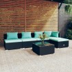 Set de muebles de jardín 6 pzas y cojines ratán sintético negro