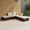 Set muebles de jardín 5 piezas y cojines ratán sintético marrón