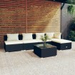 Set de muebles de jardín 6 pzas y cojines ratán sintético negro