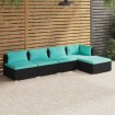 Set de muebles de jardín 5 pzas y cojines ratán sintético negro