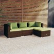 Set muebles de jardín 4 piezas y cojines ratán sintético marrón