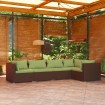 Set sofás de jardín 5 piezas y cojines ratán sintético marrón