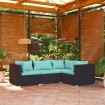 Set de muebles de jardín 4 pzas y cojines ratán sintético negro