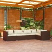 Set muebles de jardín 5 piezas y cojines ratán sintético marrón