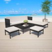 Set muebles de jardín 6 piezas y cojines ratán sintético negro