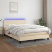 Cama box spring con colchón y LED tela crema 140x200 cm