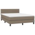 Cama box spring colchón y luces LED tela gris taupe 140x200