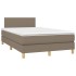 Cama box spring con colchón y LED tela gris taupe 120x200