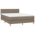 Cama box spring con colchón LED tela gris taupe 140x200