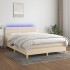 Cama box spring con colchón y LED tela crema 140x200