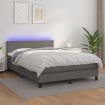 Cama box spring colchón y LED cuero sintético gris 140x190 cm