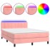 Cama box spring colchón y LED terciopelo rosa 140x190