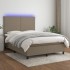 Cama box spring colchón y luces LED tela gris taupe 140x200