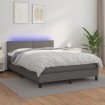 Cama box spring colchón y LED cuero sintético gris 140x200 cm