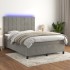 Cama box spring colchón y LED terciopelo gris claro 140x190