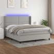 Cama box spring colchón y luces LED tela gris claro 160x200 cm