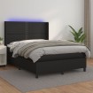 Cama box spring colchón y LED cuero sintético negro 140x190 cm