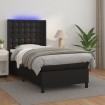 Cama box spring colchón y LED cuero sintético negro 100x200 cm