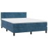 Cama box spring con colchón terciopelo azul oscuro 140x190