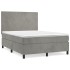 Cama box spring con colchón terciopelo gris claro 140x190