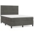 Cama box spring con colchón terciopelo gris oscuro 140x190