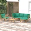 Set de muebles de jardín 6 piezas bambú con cojines verde