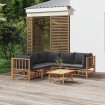 Set de muebles de jardín 6 piezas bambú con cojines gris oscuro