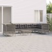 Set de muebles de jardín 9 pzas y cojines ratán sintético gris