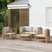 Set de muebles de jardín 5 piezas bambú y cojines gris claro