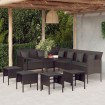 Set comedor de jardín 6 pzas con cojines ratán sintético negro