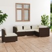 Set muebles de jardín 5 piezas y cojines ratán sintético marrón