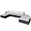 Set muebles de jardín 6 piezas y cojines ratán sintético negro