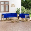 Juego de muebles de jardín 6 piezas con cojines azules