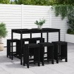 Set de mesa y taburetes altos jardín 7 piezas madera pino negro