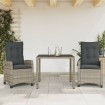 Set comedor de jardín 3 piezas con cojines ratán sintético gris